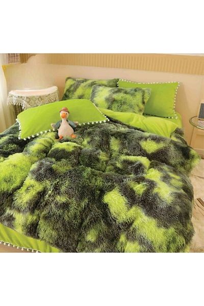 JOJO HOME Lenjerie de pat cocolino, 2 persoane, Super pufoasa, 6 piese, 230 x 250 cm, Multicolor, Verde