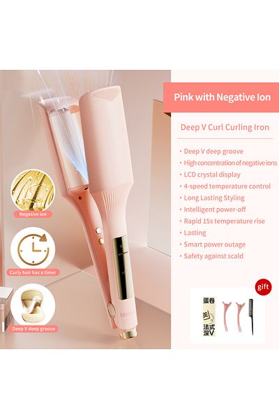 choice2 EU pink with Anion 32mm Hair Wave Curling Iron Professional French Egg Roll Hair Curler Corrugated W