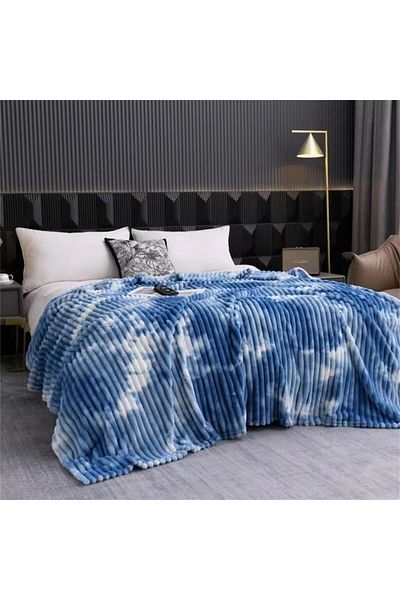 OEM Patura pufoasa cocolino degrade pentru pat dublu, Cu dungi, MS STAR, 200 x 230 cm, Albastru