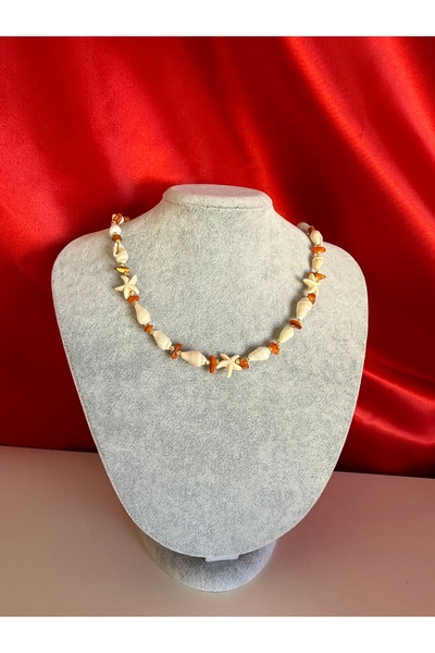 Gigi Turuncu taşlı deniz kabuklu deniz yıldızlı kolye