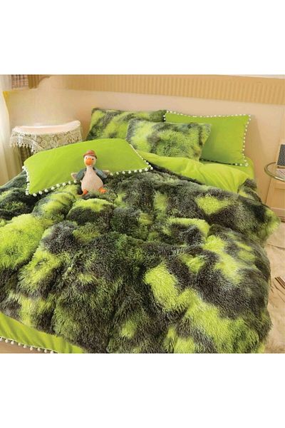 JOJO HOME Lenjerie de pat cocolino, 2 persoane, Super pufoasa, 6 piese, 230 x 250 cm, Multicolor, Verde