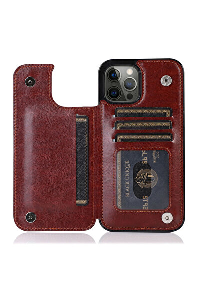 Choice جراب محفظة فاخر من جلد البولي يوريثان باللون البني لهاتف iPhone 12 iPh...