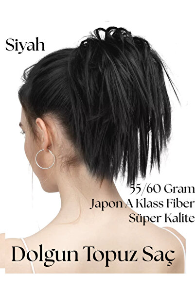 YARAT Toka Lastikli Siyah Saçlı Süper Kalite Dolgun Topuz Peruk Postiş At Kuy...