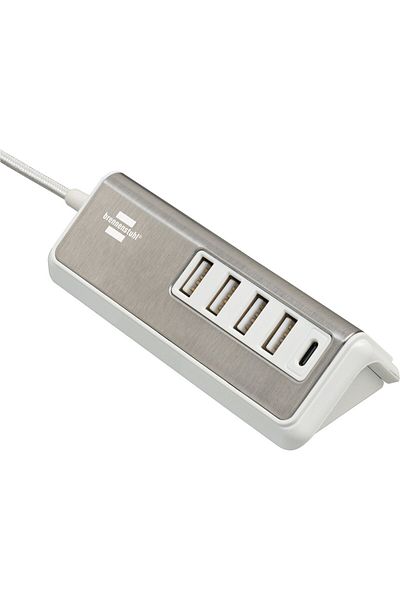Brennenstuhl Prelungitor Estilo 4x USB-A, 1x USB C, Inox, 4.2A, Argintiu-Alb