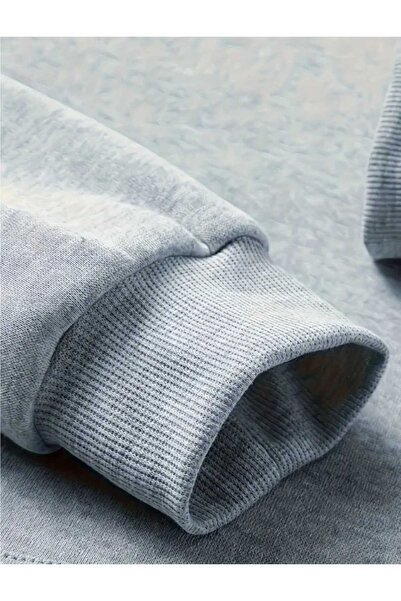 caddekombin Get Jinxed Graffiti Printed Hooded Pocket Gray Sweatshirt with Wool Inside