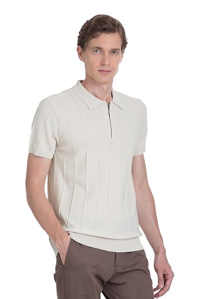 Hatemoğlu Ecru Regular Fit Polo Neck Rayon T-Shirt