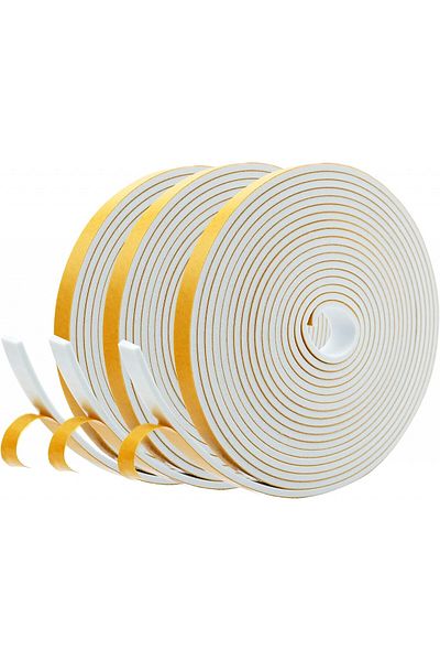 Taiyeestar Set de 3 role de bandă de etanșare pentru uși și ferestre, spumă, albă, 5 mm x 5 m per rolă