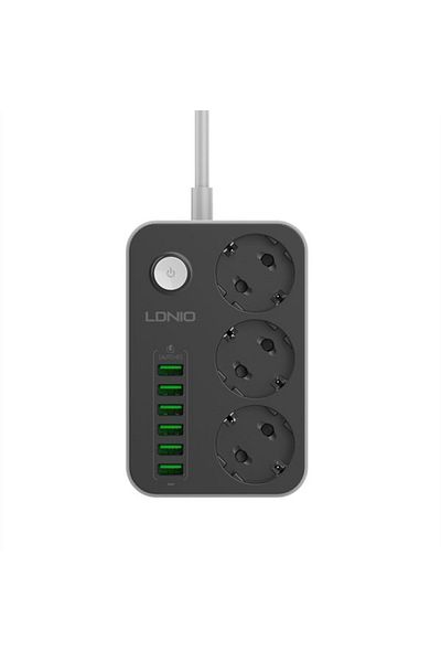 LDNIO Prelungitor SE3631, 3 prize, 6 X USB-A, 17W, 2m