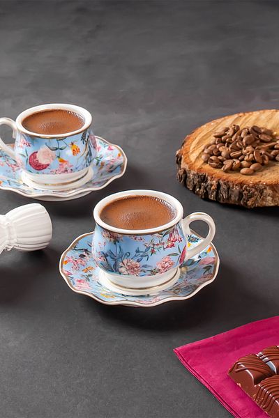 Porsima Gold Gilded 6-Person Cup Set of 12 Pieces Turkish Coffee Set Coffee Cup