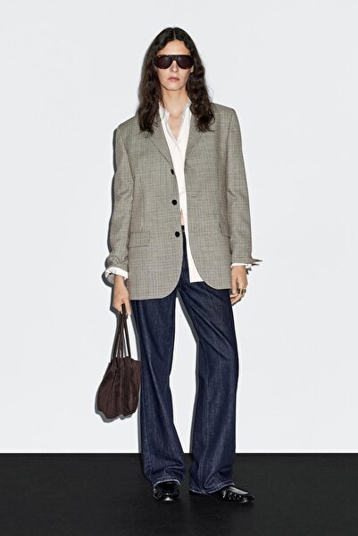 Massimo Dutti %100 yün kazayağı desenli blazer