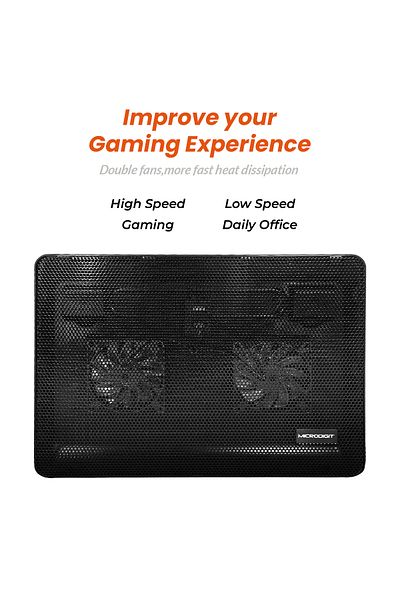 Microdigit Laptop Cooling Pad with Dual 80mm Fans Blue LED Light USB Powered MD455CP