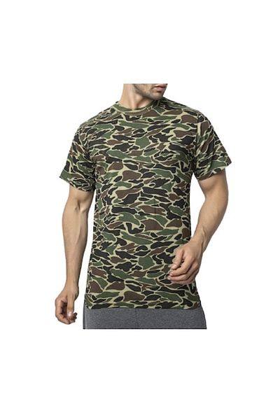 pamuklu T-shirt, Camouflage Print, Multicolor, Size XL