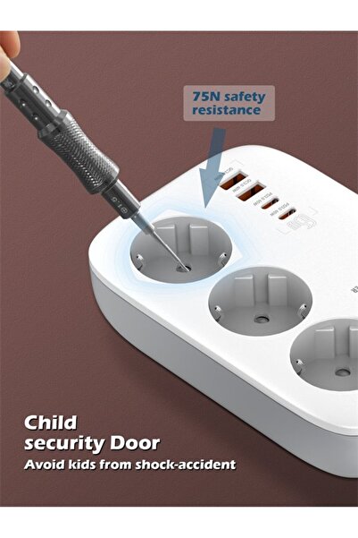 LDNIO Prelungitor SE3436, 3 prize, 2 X USB-A, 2X USB-C, 65W, 2m