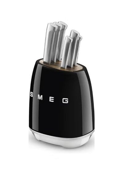 SMEG Black Stainless Steel Knife Block Set ,6 Knives Included .