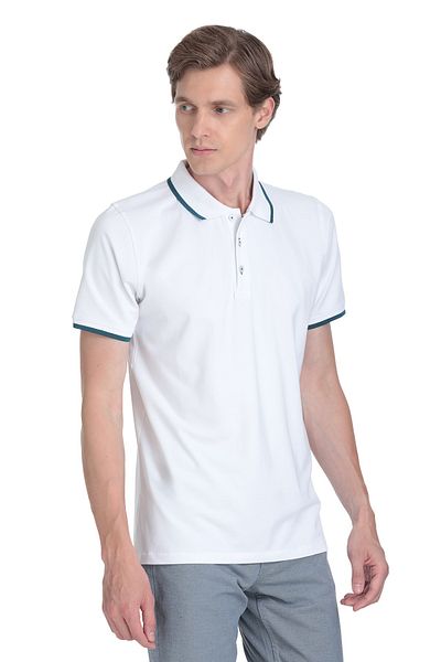 Hatemoğlu White Regular Fit Polo Neck Cotton Rayon T-Shirt