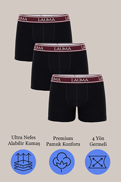 Kompedan 3'lü Erkek Pamuklu Jarse Penye Boxer | Siyah 1163580041