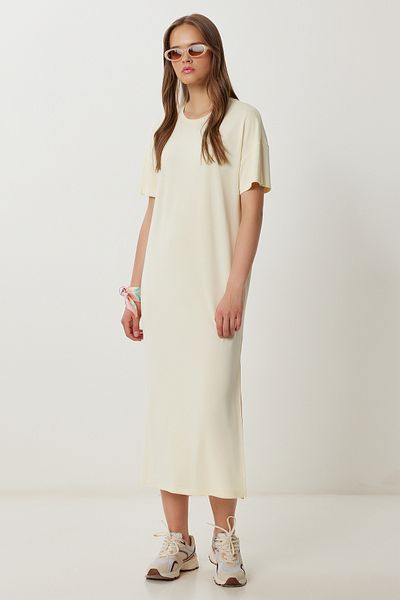 Lovelyİstanbul Rochie tricotată de vară de bază oversize LUB0082 GALBEN