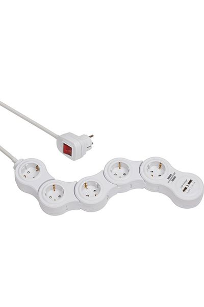 Brennenstuhl Prelungitor reglabil 5 prize si 2 USB-uri, 1,4m, Comutator de siguranta