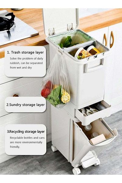COOYA 32L Large Capacity Trash Can,Double Deck Waste Sorting Bins,Kitchen Household Restaurant Dustbin
