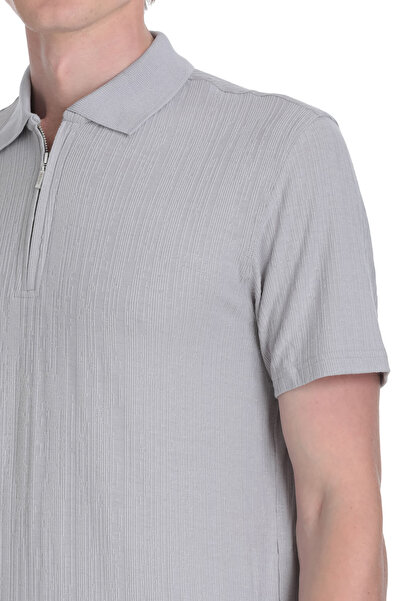 Hatemoğlu Γκρι μπλουζάκι με φερμουάρ Polo με κανονική εφαρμογή