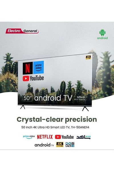 Electro general Android Smart LED TV 50 Inch - TH-50AND14 - UHD 4K Display with Android 14