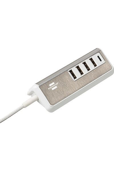 Brennenstuhl Prelungitor Estilo 4x USB-A, 1x USB C, Inox, 4.2A, Argintiu-Alb