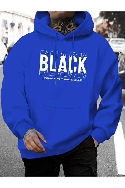 caddekombin Hanorac cu glugă cu imprimeu negru închis, cu buzunare și interior din lână Saks