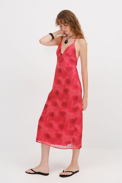 Addax Halter Neck Patterned Midi Dress E17439