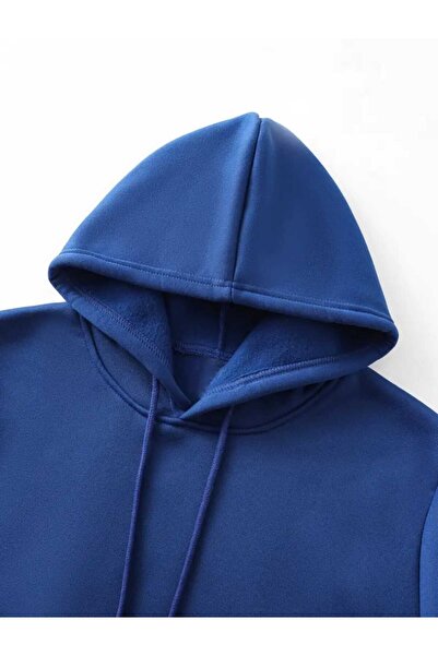 caddekombin Be Still Psalm Baskılı Kapüşonlu Cepli İçi Yünlü Saks Sweatshirt