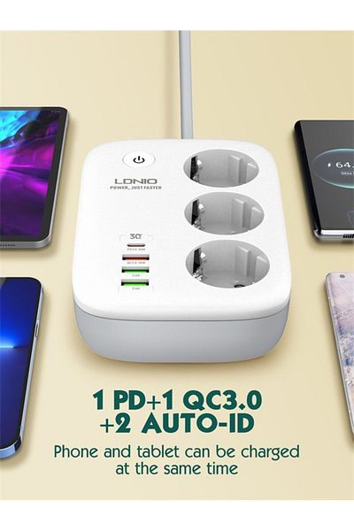 LDNIO Prelungitor Smart WIFI SEW3452, 3 prize, 3 X USB-A, 1X USB-C, 30W, 2m, incarcare rapida Q