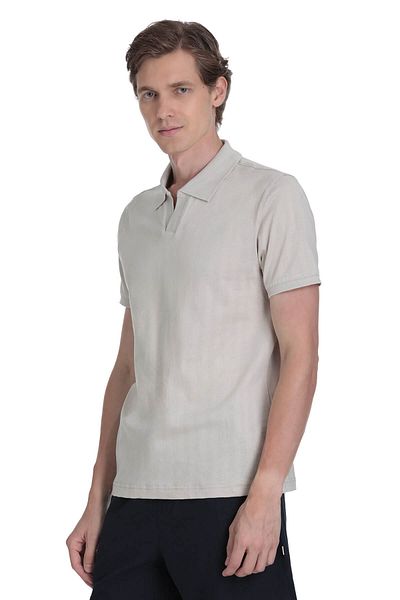 Hatemoğlu Ecru Regular Fit Collar Cotton T-Shirt