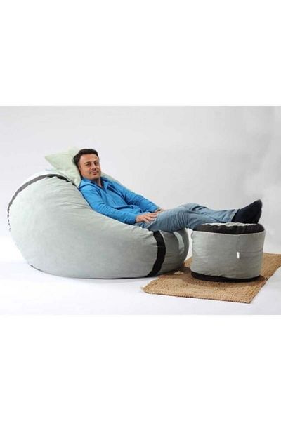 Pufrelax King Size Armchair Set with Ottoman (footrest) and Cushion, Textile Material - Light Mint