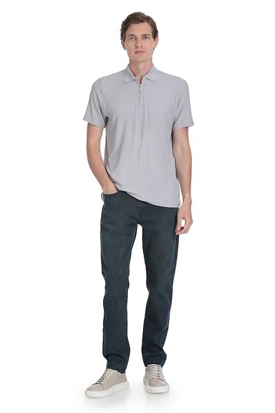 Hatemoğlu Gray Regular Fit Zippered Polo Neck T-Shirt
