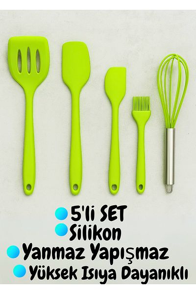 BRE HOME Silicone 5-Piece Kitchen Utensil Set – Whisk, Spatula, Brush |   Fireproof Non-Stick |   Heat Resistant