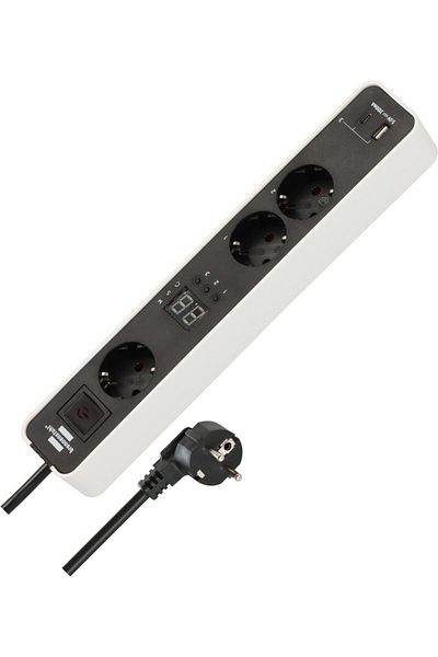 Brennenstuhl Prelungitor Ecolor 3 prize, countdown, 1x USB A, 1x USB-C, Buton On Off 1,5m H05VV