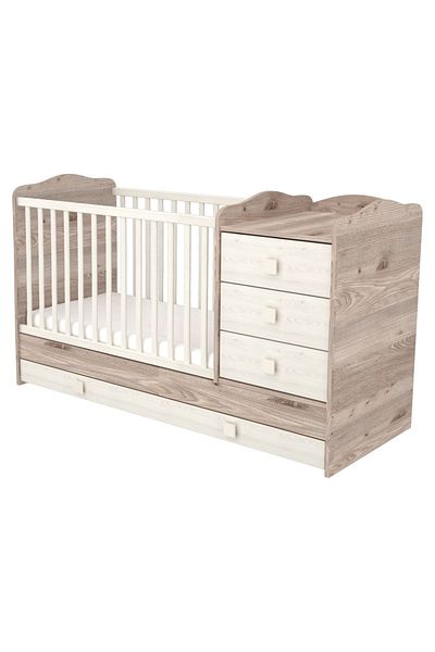Hubners Transformable Wooden Baby Cot with 4 Drawers Sofia Kombi 12060 cm Cream Sand