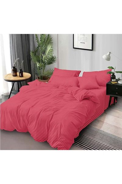 Inovius Double Bed Linen - 100% Cotton Damask, 4 Pieces, Pink - DP18