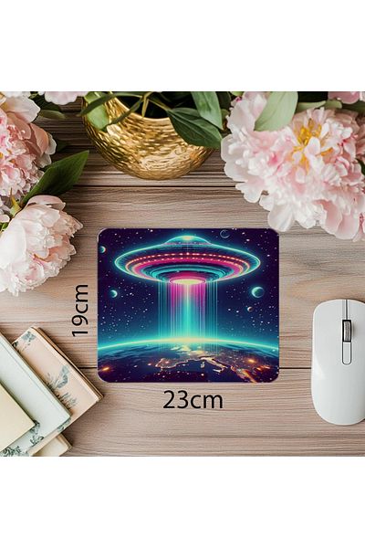 Luluyen لوحة ماوس UFO مضاءة بنمط الخيال العلمي - لوحة ماوس مطبوعة مستطيلة مستوردة مقاس 19 × 23 سم 2 مم