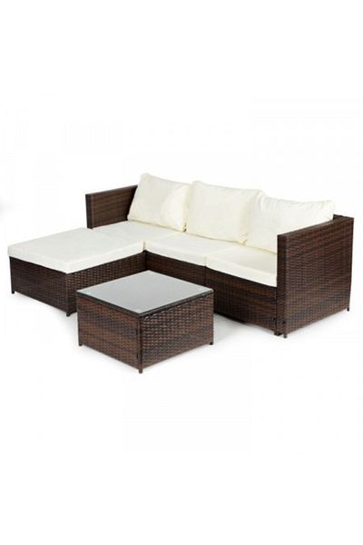 Modern home Set Coltar pentru terasa/gradina din technorattan 193 x 136 x 64 cm, masa 60 x 60 x 30 cm cu blat de