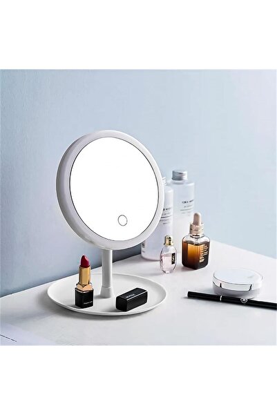 Flash Bazaar Dokunmatik Led Işıklı Usb'li Yuvarlak Masa Üstü Makyaj Aynası Ma...