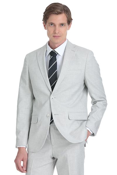 Hatemoğlu Gray Slim Fit Mono Collar Linen Suit