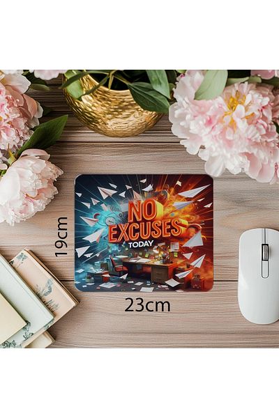 Luluyen Подложка за мишка No Excuses, проектирана за продуктивност - 19x23 см, 2 мм, правоъгълна, вносна, с печат
