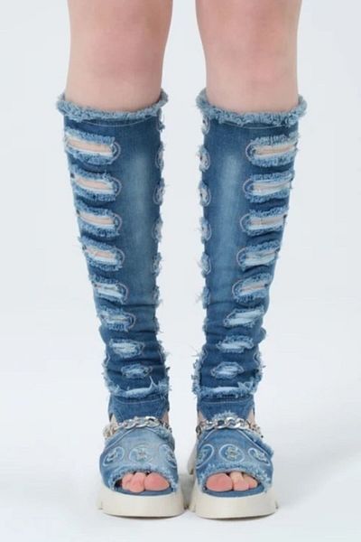 blue moon - Ghete din denim Hera, albastre, mărimea 38