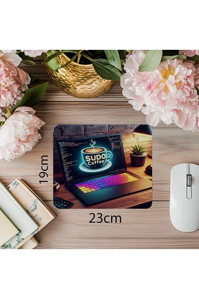 Luluyen Mousepad cu cod neon scris Sudo Coffee - 19x23 cm 2 mm dreptunghiular importat imprimat mouse pad