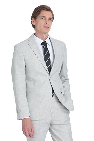 Hatemoğlu Gri Slim Fit Mono Yaka Keten Takım Elbise