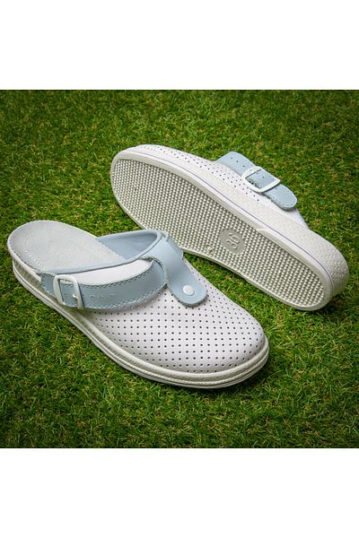 Tellus Medical leather clogs “Tellus” 74-08/04/01, White-Blue - 40