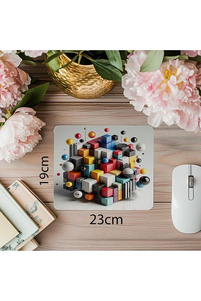 Luluyen Подложка за мишка с куб и сфера - основен цвят - 19x23 см, 2 мм, правоъгълна, вносна, с печат