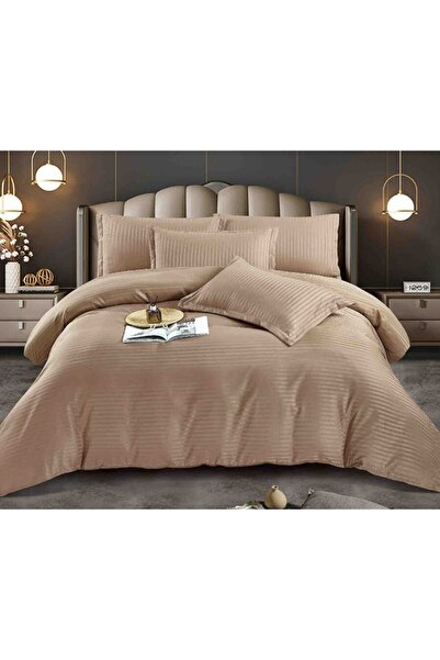 JOJO HOME Lenjerie de Pat Damasc, 1 Persoana, 4 Piese, 155 x 230 cm Cappuccino