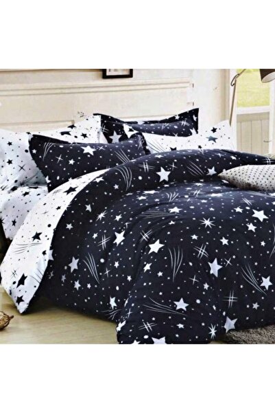 Lenjerii Deco Set de lenjerie de pat luxoasă din bumbac cu două fețe pentru 2 persoane, 6 piese, albastru