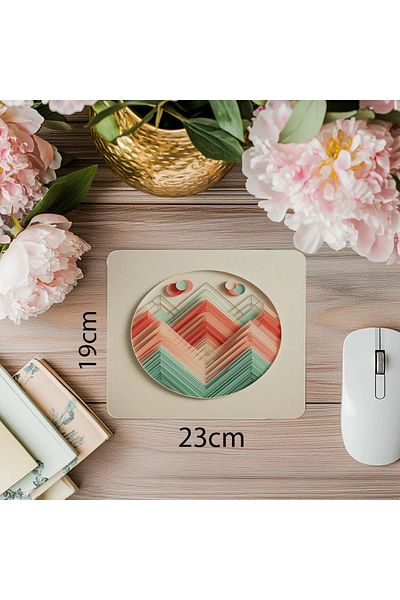 Luluyen Подложка за мишка с триъгълници в ментово зелено и коралово - 19x23 см, 2 мм, правоъгълна, вносна, с печат